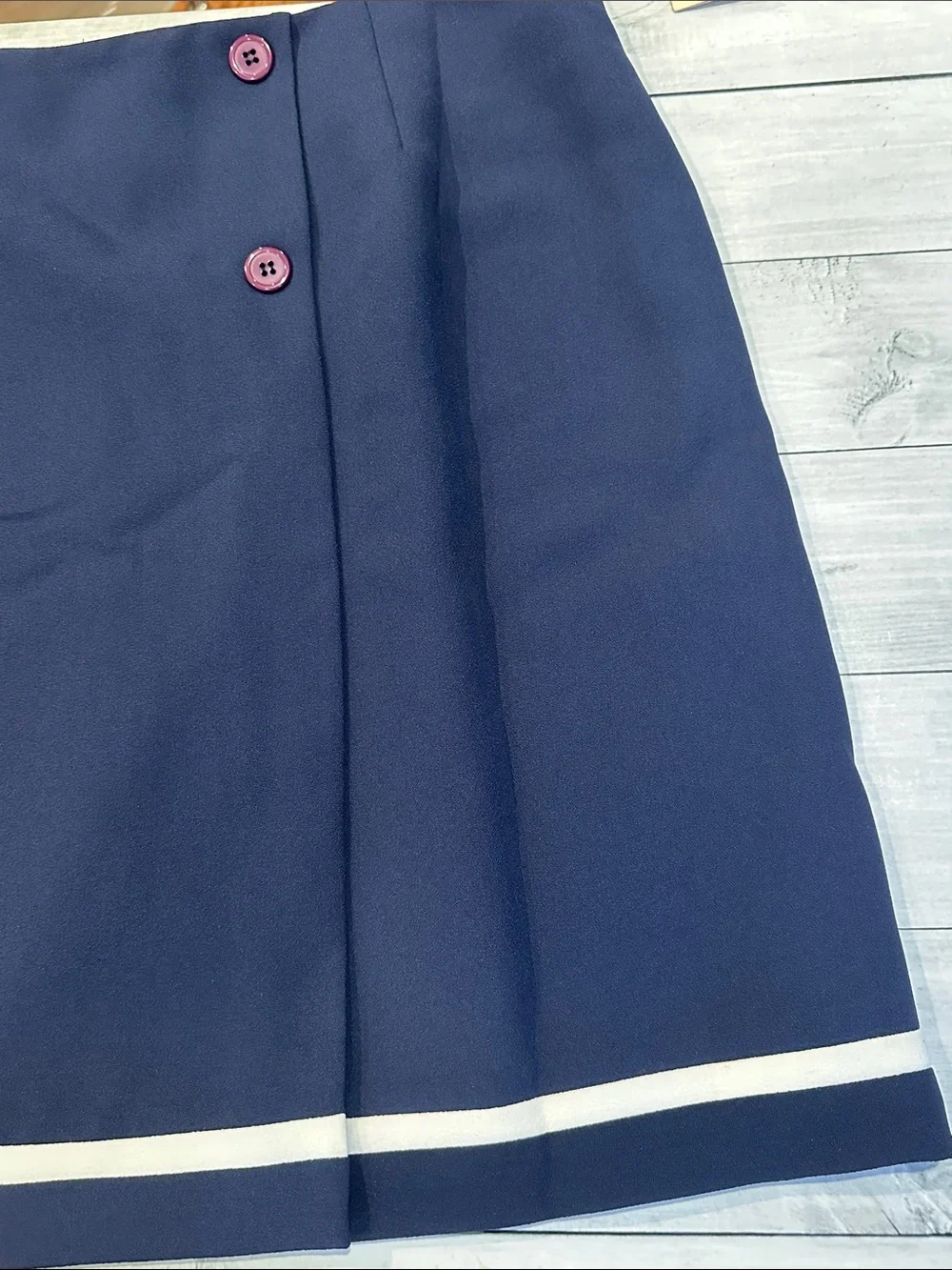 Talbots Sz 14 VTG A-Line Skirt with Front Buttons and White Hem Stripe NWT